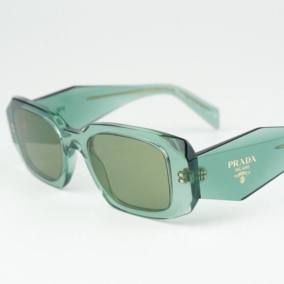 NEW Prada PR17WS 11R10E Sage Green Mirror Internal Silver Rectangle Sunglasses